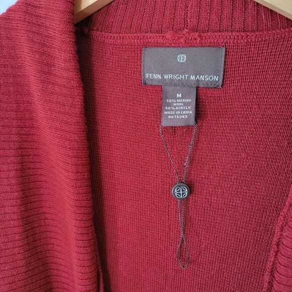 Fenn Wright Manson Knit Cardigan Sweater Belted Red Merino Wool Blend *Flaw* M - Picture 7 of 7